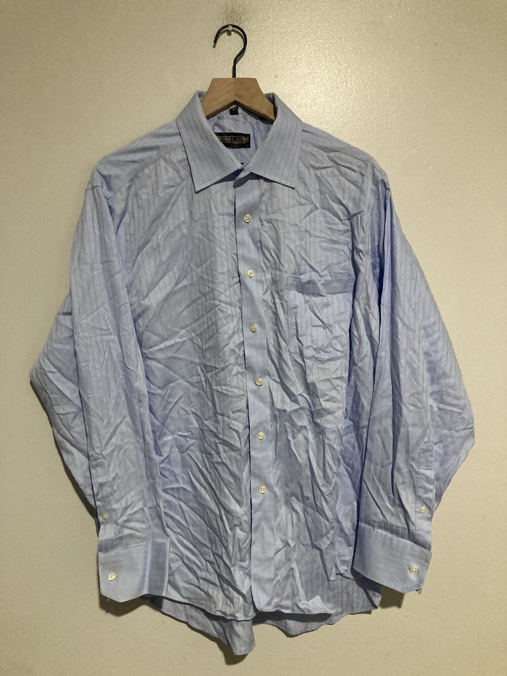 Donald J Trump Dress Shirt Mens 17.5” 34-35 Blue Button Up Long Sleeve